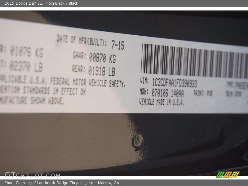 Pitch Black / Black 2015 Dodge Dart SE