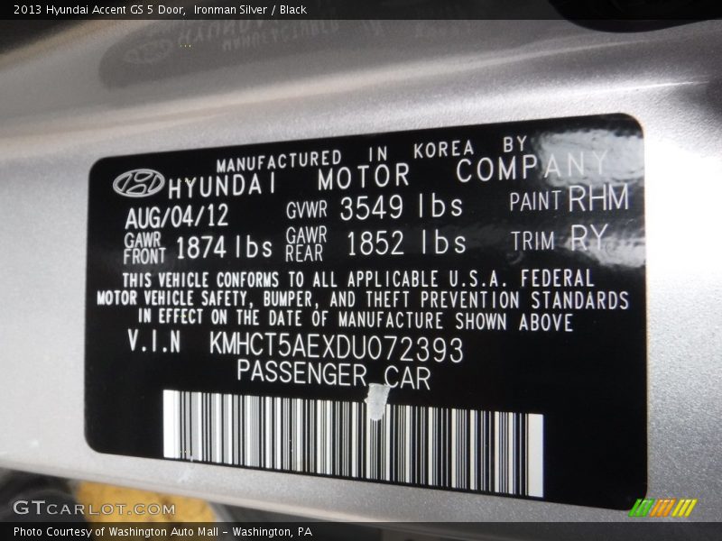 Ironman Silver / Black 2013 Hyundai Accent GS 5 Door