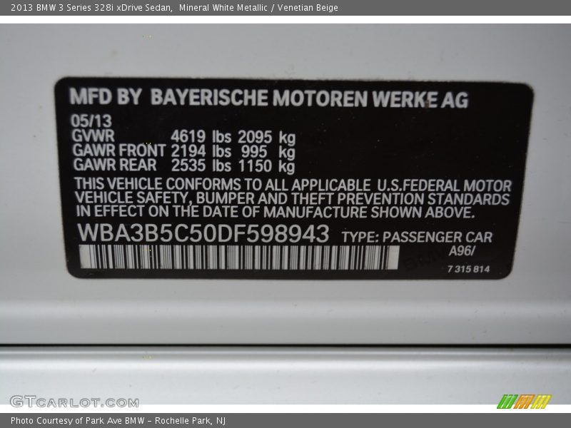 Mineral White Metallic / Venetian Beige 2013 BMW 3 Series 328i xDrive Sedan