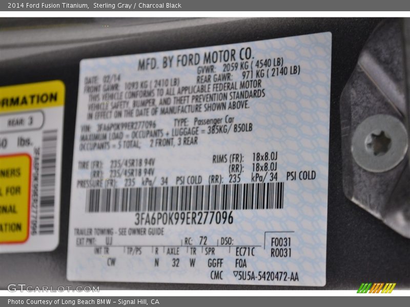 Sterling Gray / Charcoal Black 2014 Ford Fusion Titanium
