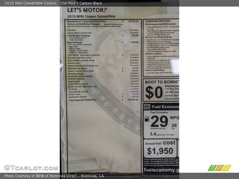 Chili Red / Carbon Black 2015 Mini Convertible Cooper