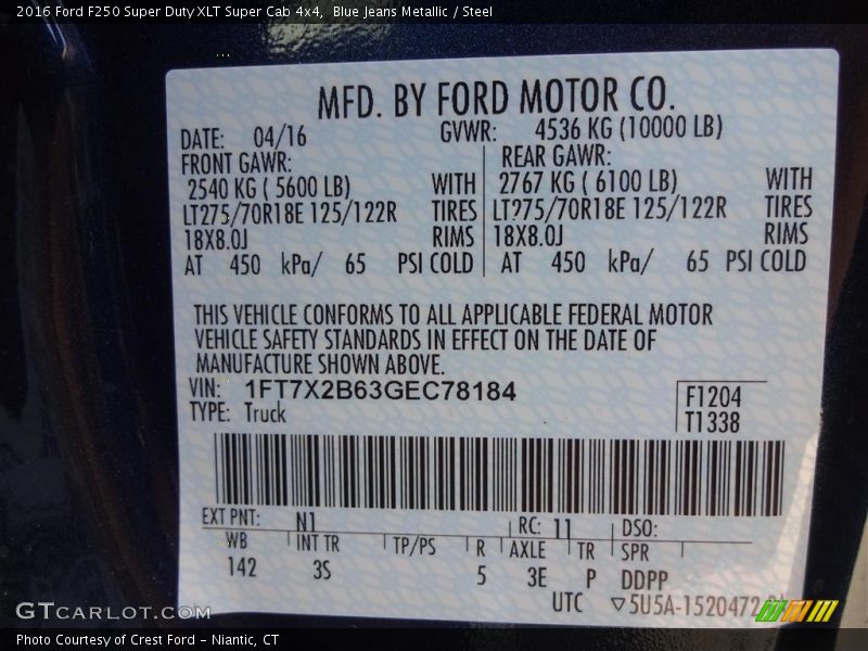 Blue Jeans Metallic / Steel 2016 Ford F250 Super Duty XLT Super Cab 4x4