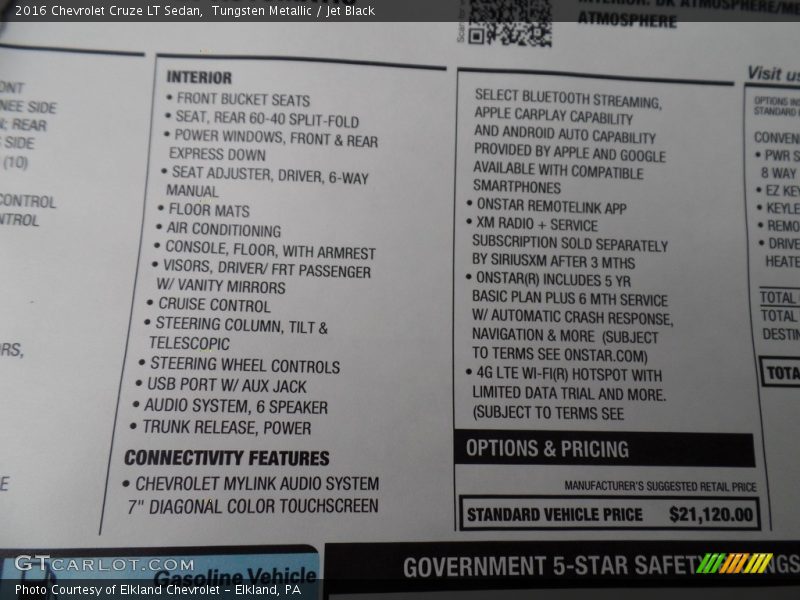 Tungsten Metallic / Jet Black 2016 Chevrolet Cruze LT Sedan
