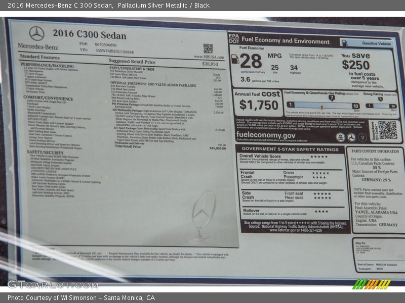 Palladium Silver Metallic / Black 2016 Mercedes-Benz C 300 Sedan