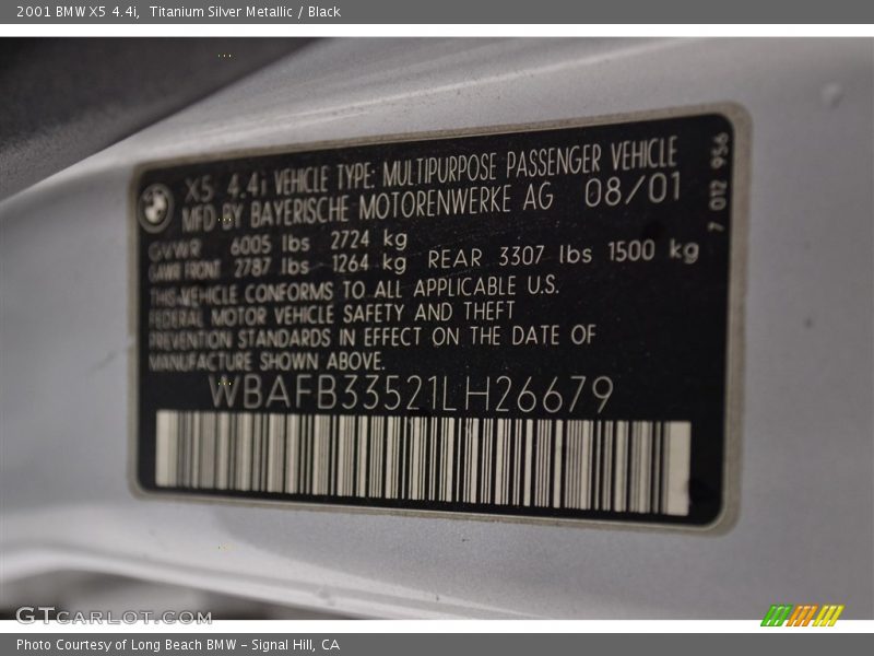 Titanium Silver Metallic / Black 2001 BMW X5 4.4i