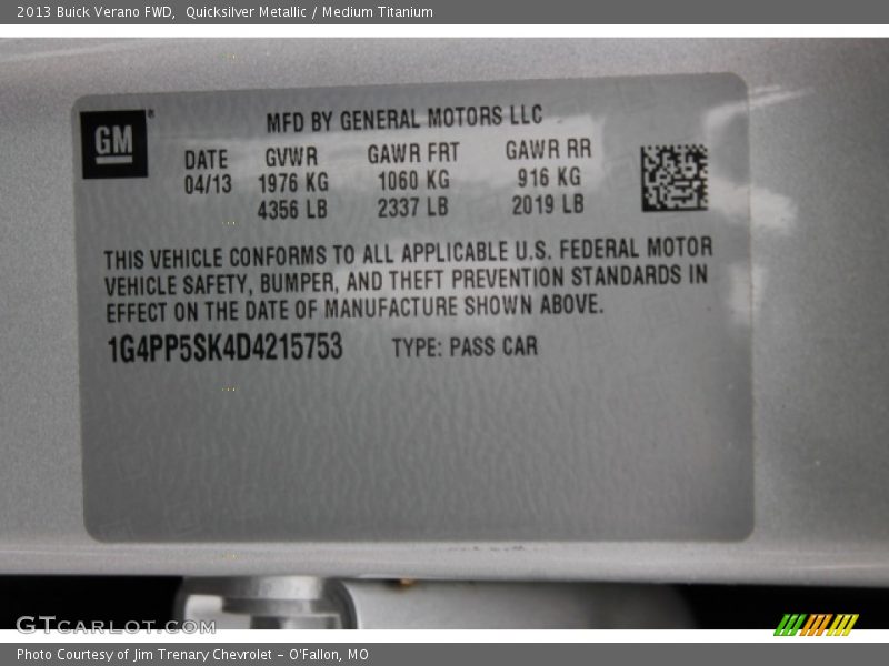 Quicksilver Metallic / Medium Titanium 2013 Buick Verano FWD