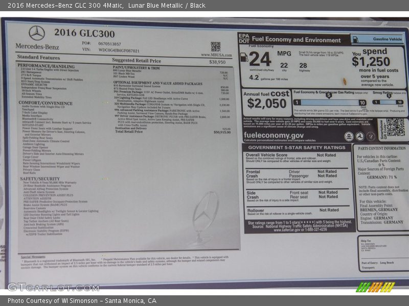 Lunar Blue Metallic / Black 2016 Mercedes-Benz GLC 300 4Matic