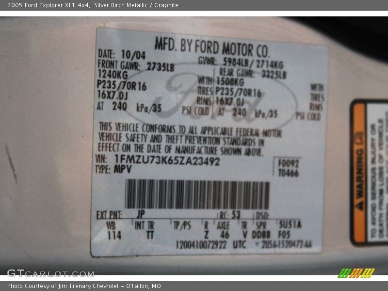 Silver Birch Metallic / Graphite 2005 Ford Explorer XLT 4x4