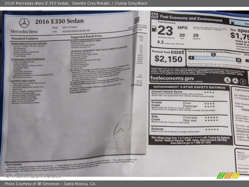 Selenite Grey Metallic / Crystal Grey/Black 2016 Mercedes-Benz E 350 Sedan
