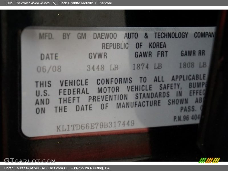 Black Granite Metallic / Charcoal 2009 Chevrolet Aveo Aveo5 LS