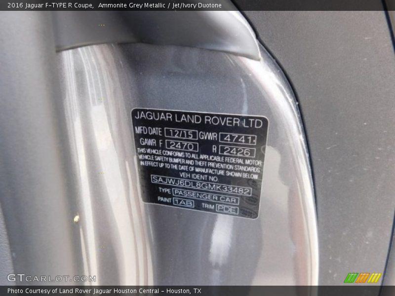 Ammonite Grey Metallic / Jet/Ivory Duotone 2016 Jaguar F-TYPE R Coupe