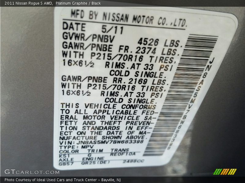Platinum Graphite / Black 2011 Nissan Rogue S AWD