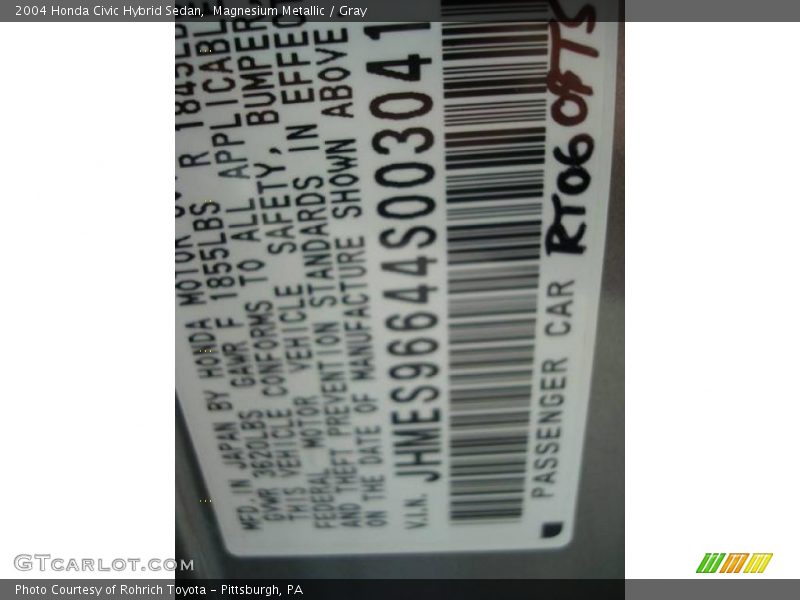 Magnesium Metallic / Gray 2004 Honda Civic Hybrid Sedan