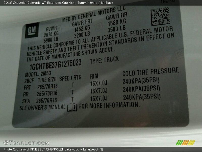 Summit White / Jet Black 2016 Chevrolet Colorado WT Extended Cab 4x4
