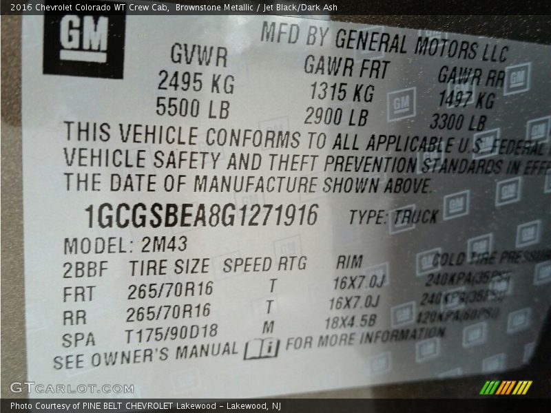 Brownstone Metallic / Jet Black/Dark Ash 2016 Chevrolet Colorado WT Crew Cab