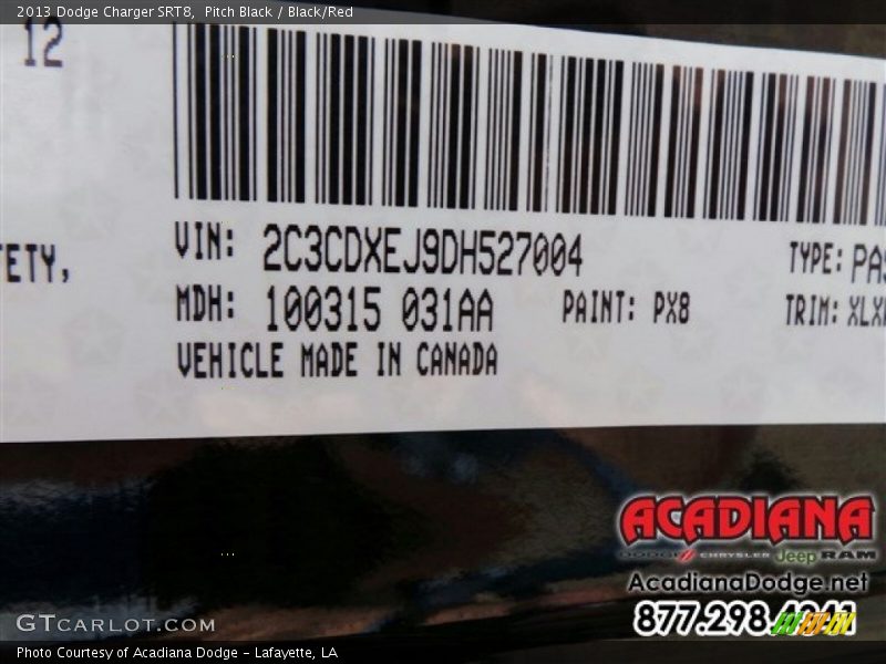 Pitch Black / Black/Red 2013 Dodge Charger SRT8