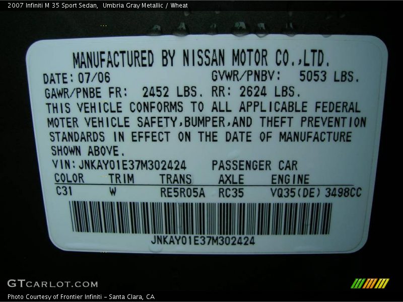 Umbria Gray Metallic / Wheat 2007 Infiniti M 35 Sport Sedan