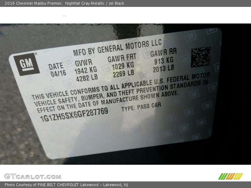 Nightfall Gray Metallic / Jet Black 2016 Chevrolet Malibu Premier