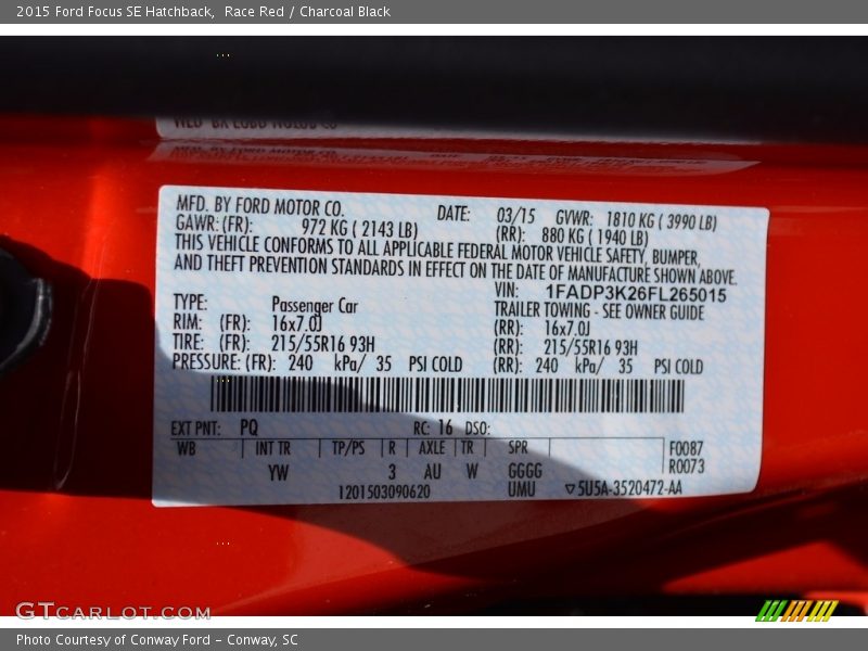 Race Red / Charcoal Black 2015 Ford Focus SE Hatchback