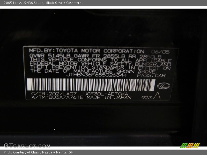 Black Onyx / Cashmere 2005 Lexus LS 430 Sedan