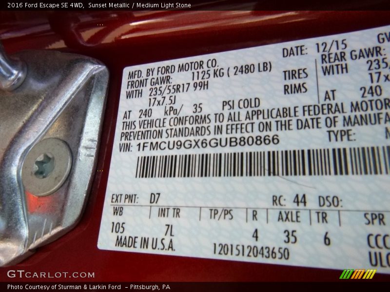 Sunset Metallic / Medium Light Stone 2016 Ford Escape SE 4WD