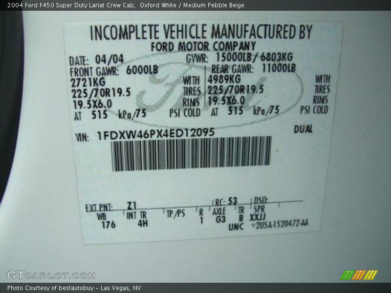 Oxford White / Medium Pebble Beige 2004 Ford F450 Super Duty Lariat Crew Cab