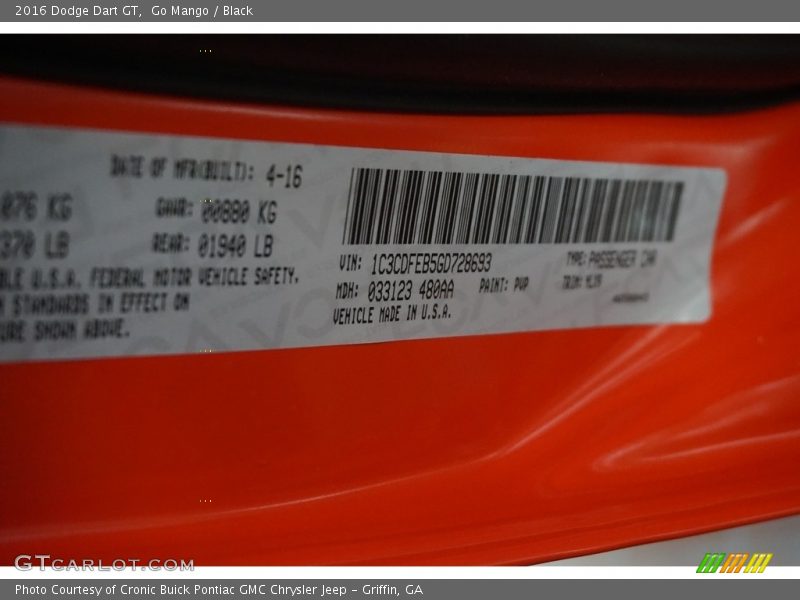 Go Mango / Black 2016 Dodge Dart GT