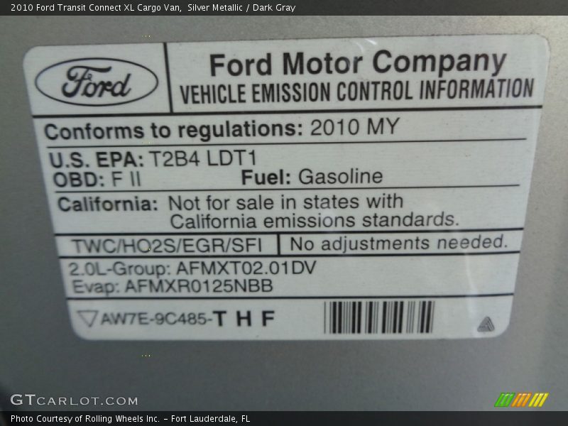 Silver Metallic / Dark Gray 2010 Ford Transit Connect XL Cargo Van
