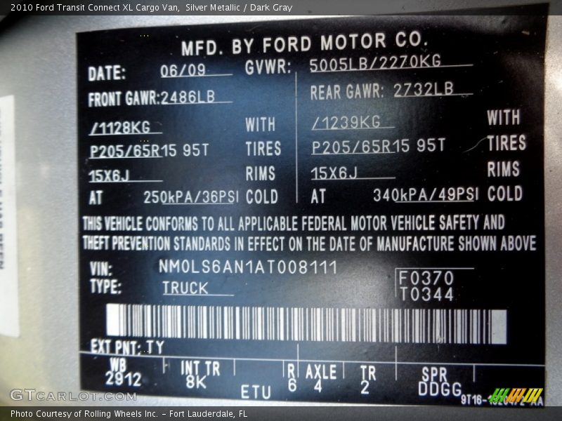 Silver Metallic / Dark Gray 2010 Ford Transit Connect XL Cargo Van