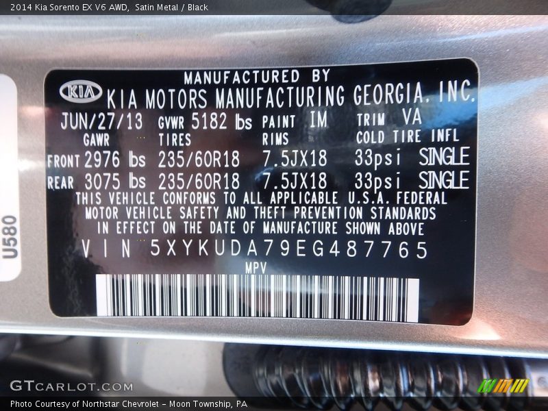 Satin Metal / Black 2014 Kia Sorento EX V6 AWD