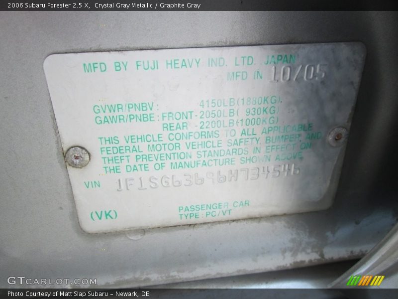 Crystal Gray Metallic / Graphite Gray 2006 Subaru Forester 2.5 X