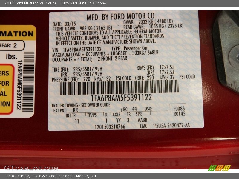 Ruby Red Metallic / Ebony 2015 Ford Mustang V6 Coupe
