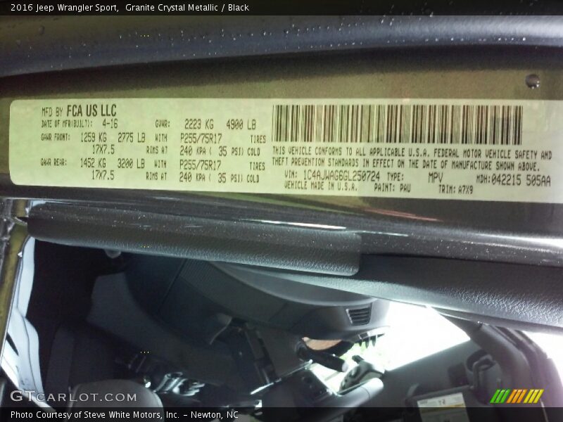 Granite Crystal Metallic / Black 2016 Jeep Wrangler Sport
