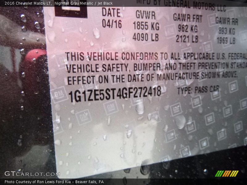 Nightfall Gray Metallic / Jet Black 2016 Chevrolet Malibu LT