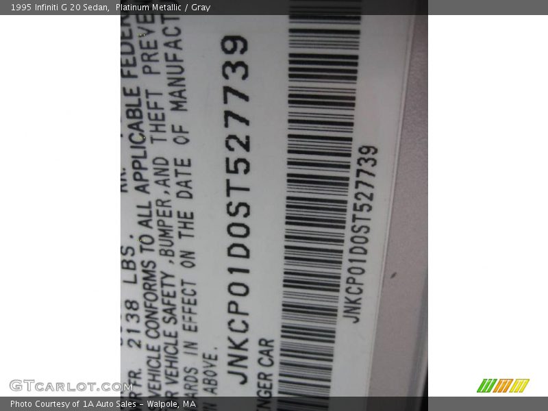 Platinum Metallic / Gray 1995 Infiniti G 20 Sedan