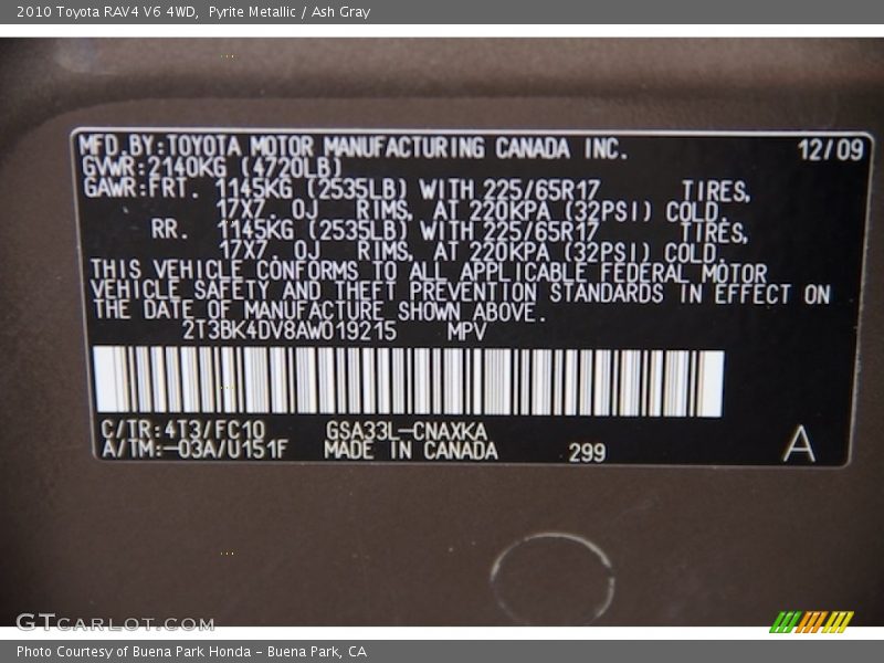 Pyrite Metallic / Ash Gray 2010 Toyota RAV4 V6 4WD