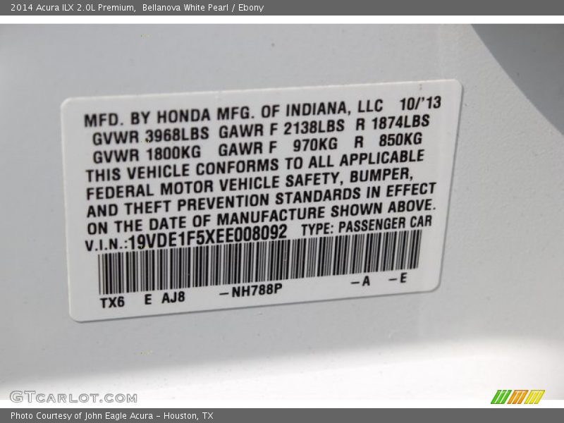 Bellanova White Pearl / Ebony 2014 Acura ILX 2.0L Premium