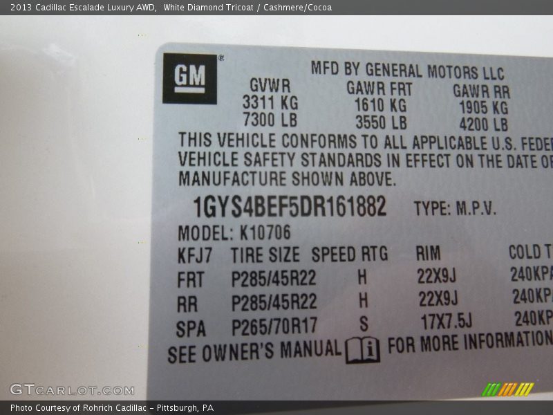 White Diamond Tricoat / Cashmere/Cocoa 2013 Cadillac Escalade Luxury AWD