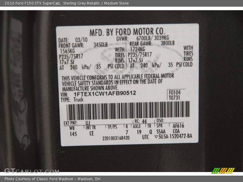 Sterling Grey Metallic / Medium Stone 2010 Ford F150 STX SuperCab
