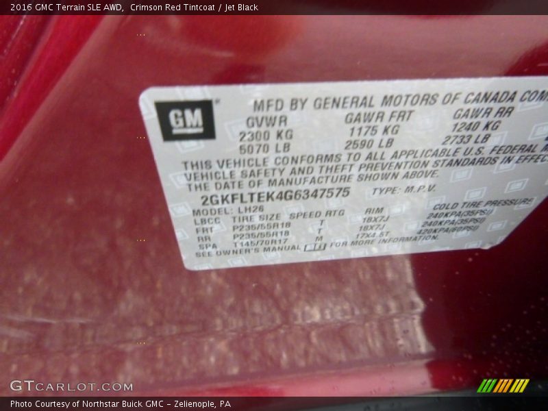 Crimson Red Tintcoat / Jet Black 2016 GMC Terrain SLE AWD