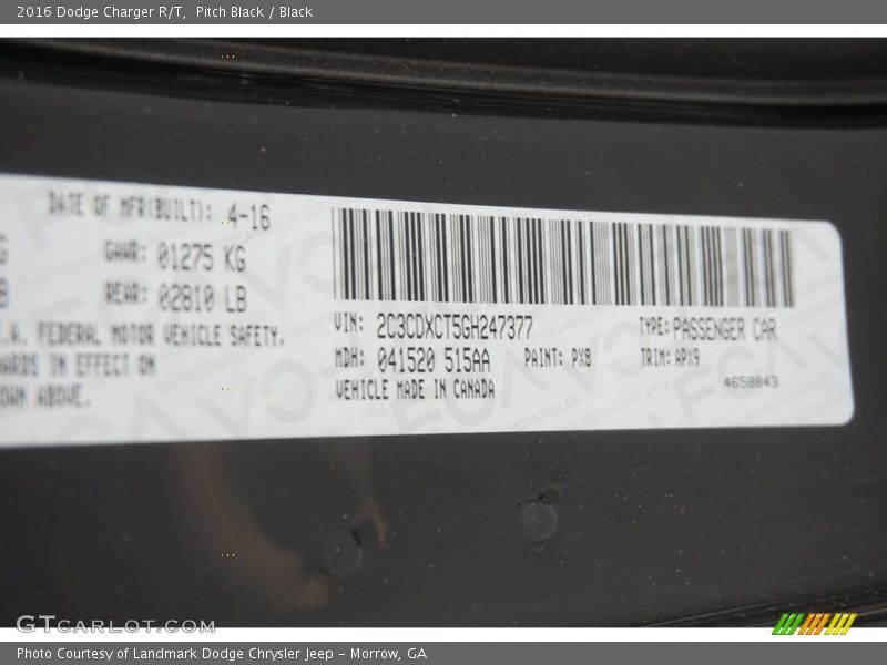 Pitch Black / Black 2016 Dodge Charger R/T