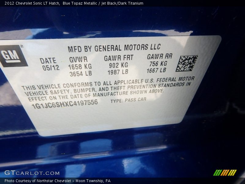 Blue Topaz Metallic / Jet Black/Dark Titanium 2012 Chevrolet Sonic LT Hatch