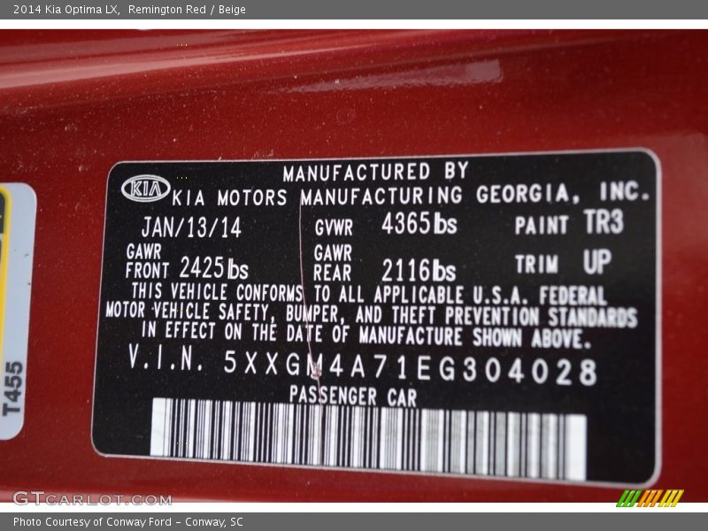 Remington Red / Beige 2014 Kia Optima LX