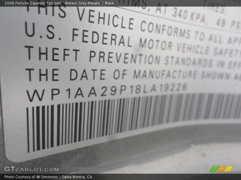 Meteor Grey Metallic / Black 2008 Porsche Cayenne Tiptronic