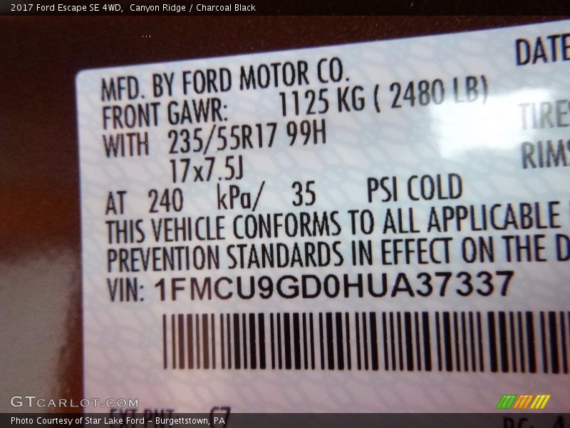 2017 Escape SE 4WD Canyon Ridge Color Code C7