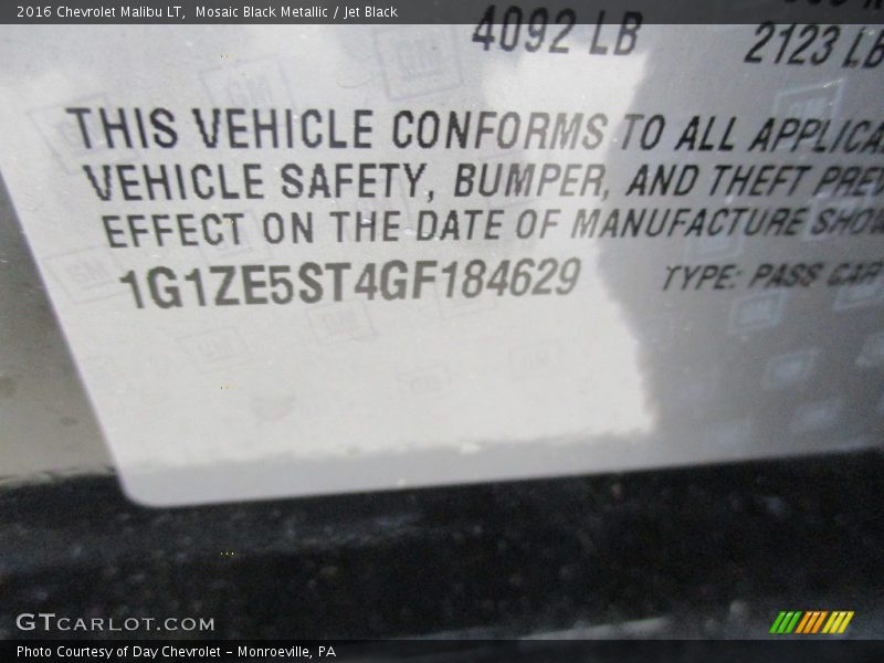 Mosaic Black Metallic / Jet Black 2016 Chevrolet Malibu LT