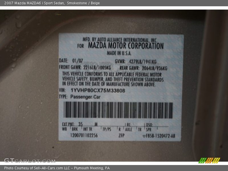 Smokestone / Beige 2007 Mazda MAZDA6 i Sport Sedan