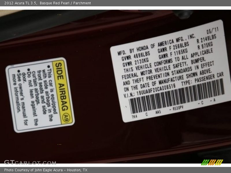 Basque Red Pearl / Parchment 2012 Acura TL 3.5