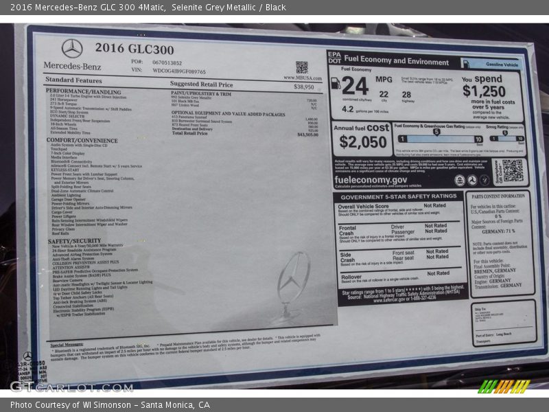 Selenite Grey Metallic / Black 2016 Mercedes-Benz GLC 300 4Matic