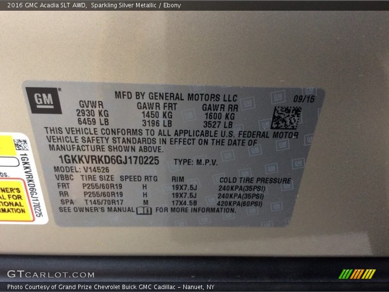 Sparkling Silver Metallic / Ebony 2016 GMC Acadia SLT AWD